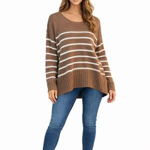 GAP Size Medium Brown and White Striped Preppy Sweater New With Tags